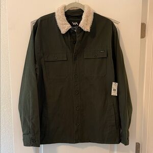 RVCA Men's Olive Jacket with Shearling Collar
